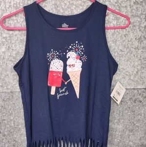 Celebrate July 4th American Cat/Ice Cream Holiday 2 Tanks Girls 10